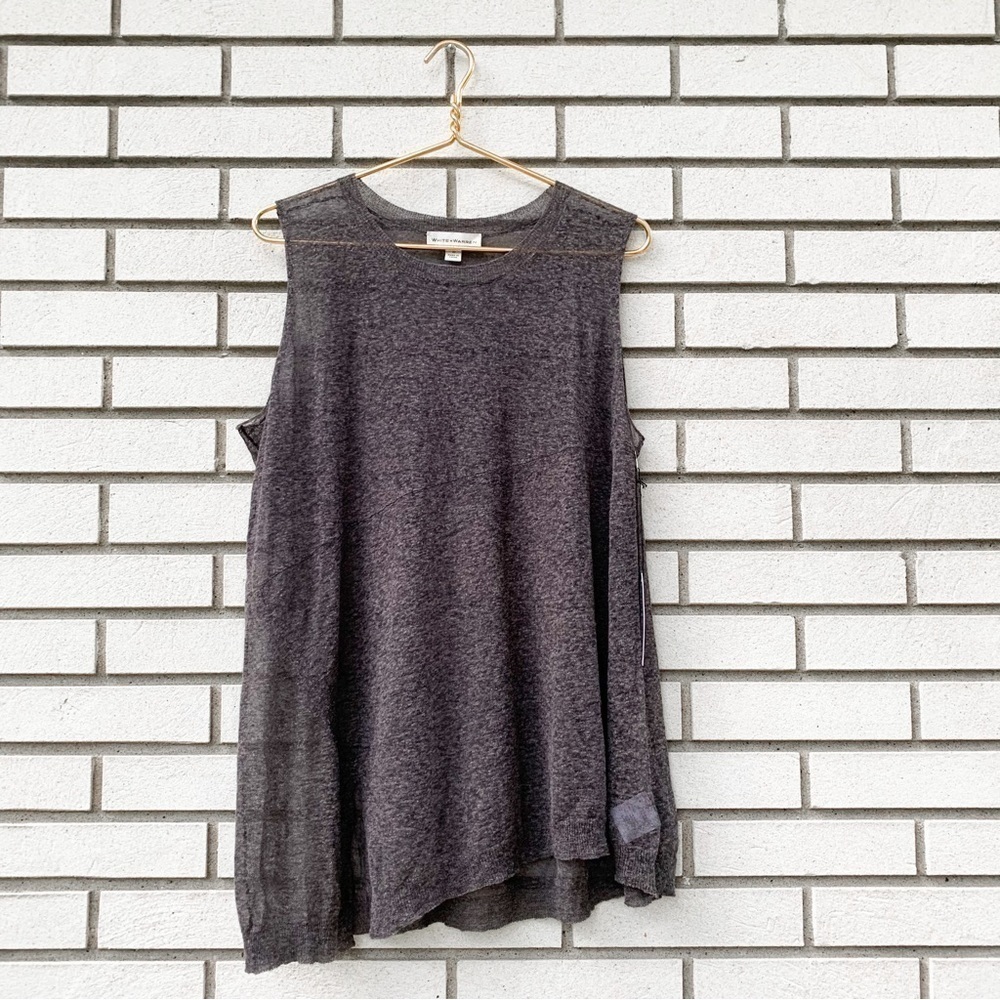 NWT White + Warren Linen Blend Graphite Heather Draped Asymmetrical Tank Top L